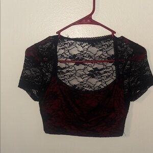 SHEIN Black and Red Lace Crop Top